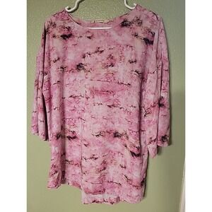 Soft Surroundings‎ Shirt Medium 3/4 Sleeve Pink Tie Dye Stretch